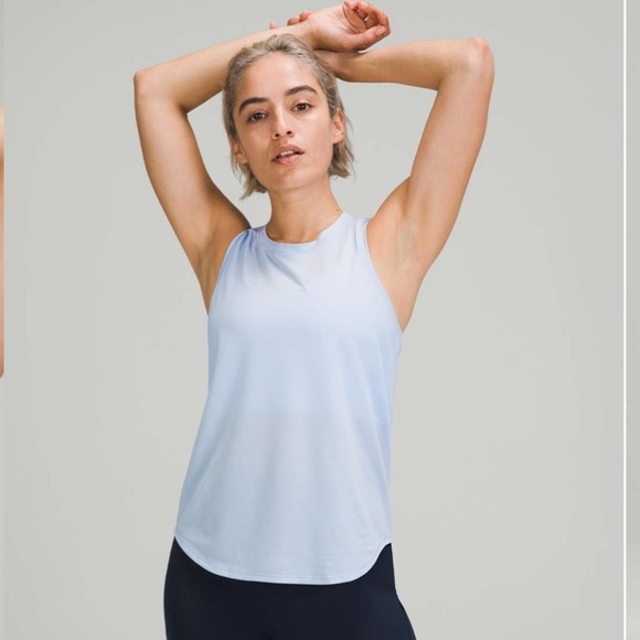 lululemon athletica Tops - lululemon athletica Women's Blue Linen High Neck Running Tank Top